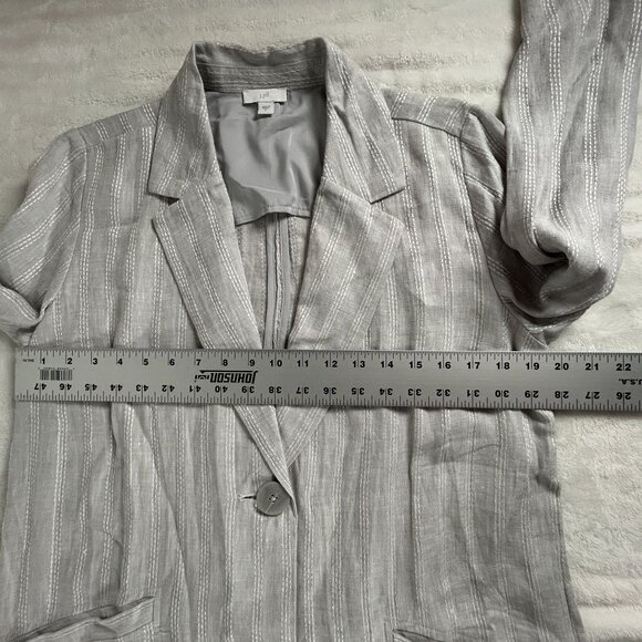 J. Jill Womens Linen Striped Duster Blazer Coat Jacket Small Gray Lightweight - Picture 8 of 10